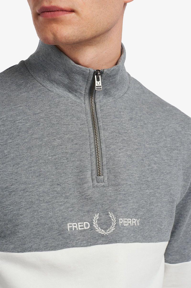 White Fred Perry Colour Block Half Zip Men's Sweatshirts | PH 1566PJJQ